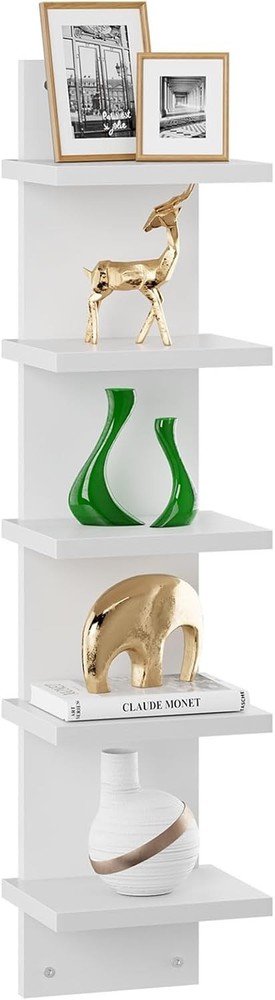 5 Tier Wall Shelf Unit,White Vertical Shelf,Floating Storage Wall Shelf