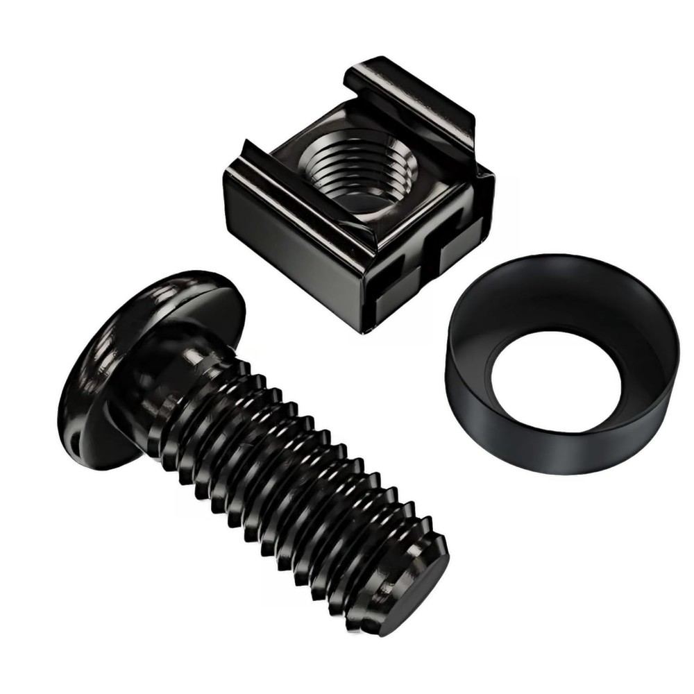 50 Pack M6 Rack Mount Cage Nuts, Screws Nuts 50 Pack, Black