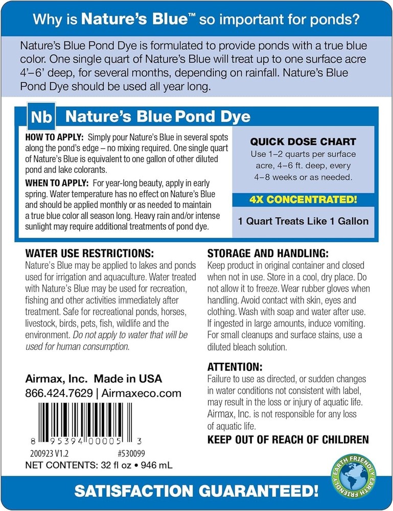 Airmax Lake and Pond Dye - 1 Quart