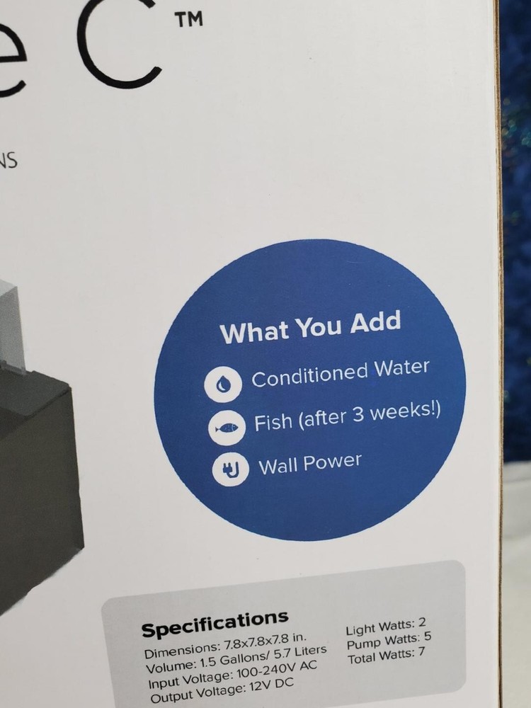 NIB EcoQube C Desktop Compact Filtering Aquatic Ecosystem Aquarium LED Lights