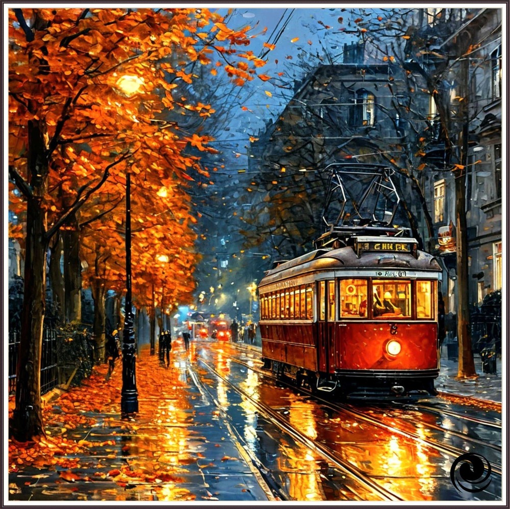 Autumn Tram -2 Chart Counted Cross Stitch Pattern Needlework 765