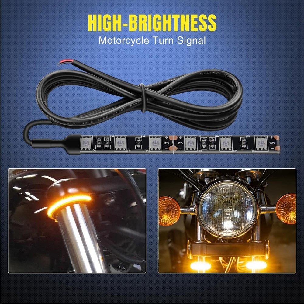 Easy-Install 2-Pc Amber LED Light Strips - Waterproof for ATVs & Motorcycles