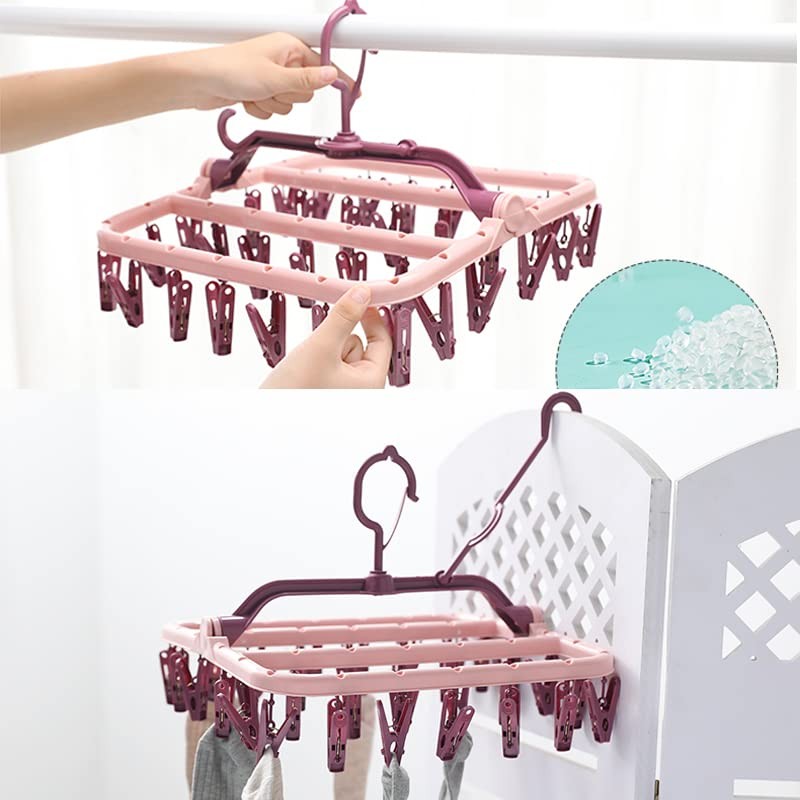 Clothes Drying Racks Foldable Clip Hangers Plastic with 32 Drying Clips Wind-...