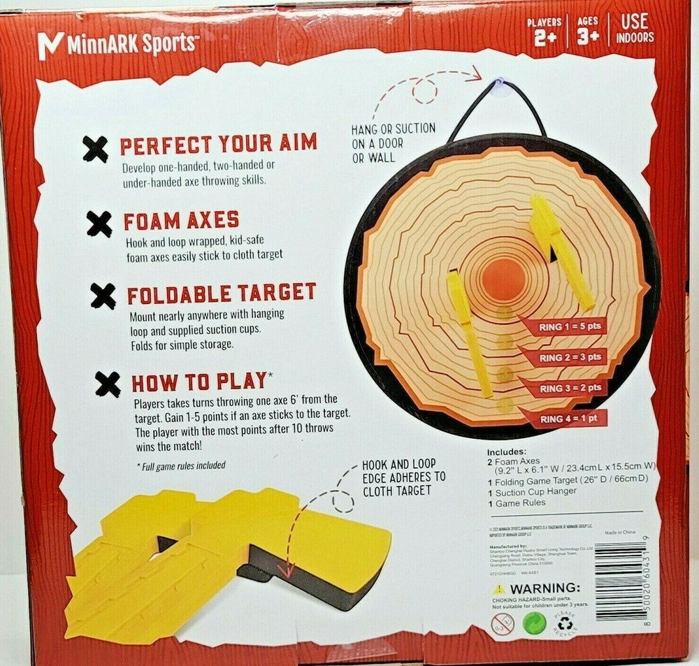 Foam Axe Throwing Toss Indoor Game Includes 2 Lightweight Axes & Target Tomahawk
