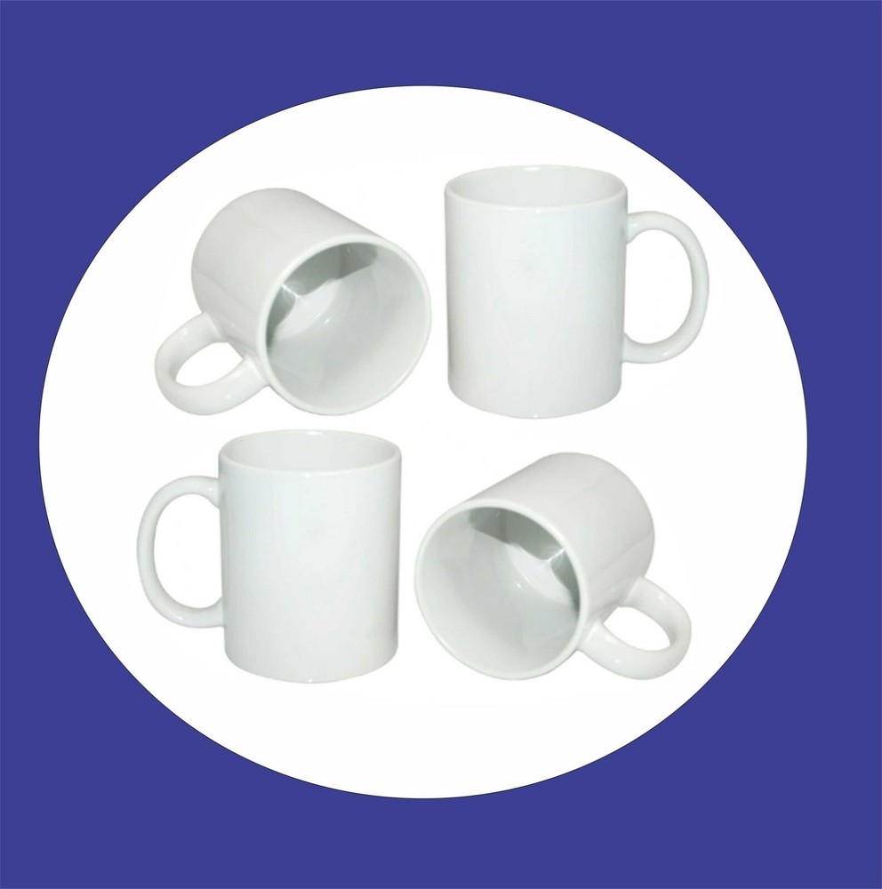 Four (4) 11oz Sublimation Ceramic Mugs, Glossy White