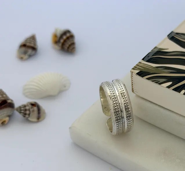 Solid 925 Sterling Silver Wide Textured Band Adjustable Thumb Boho Handmade Ring