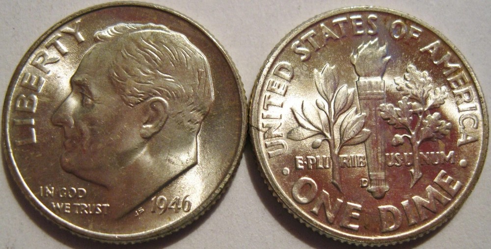 1946 P Roosevelt Dime 90% Silver AU / BU Uncirculated