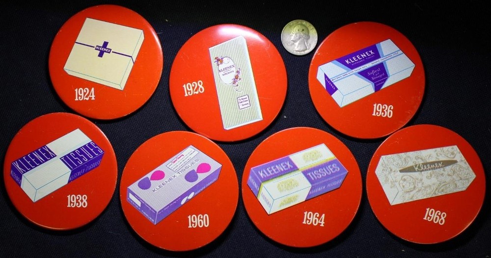 Kleenex Tissue 7 Different 3" Pinbacks Tray14
