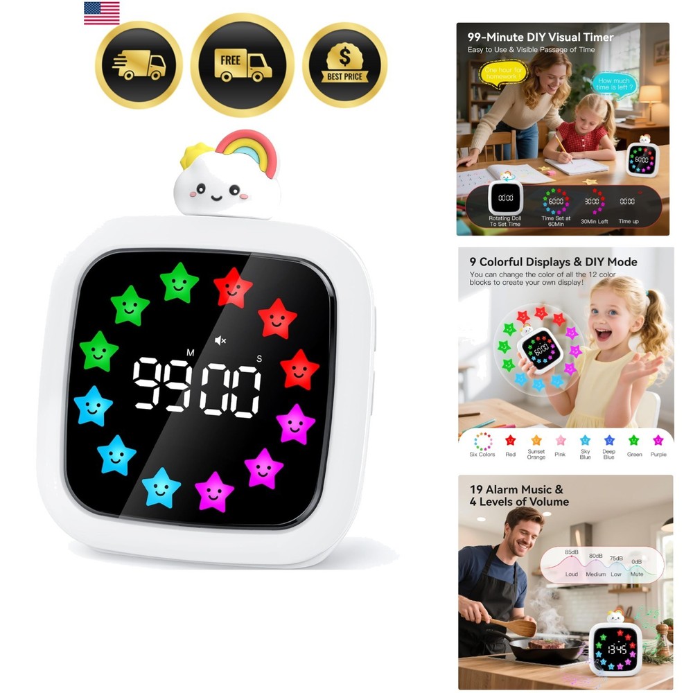 Digital Visual Timer for Kids, Rechargeable 99-Minute Silent Countdown Timer ...