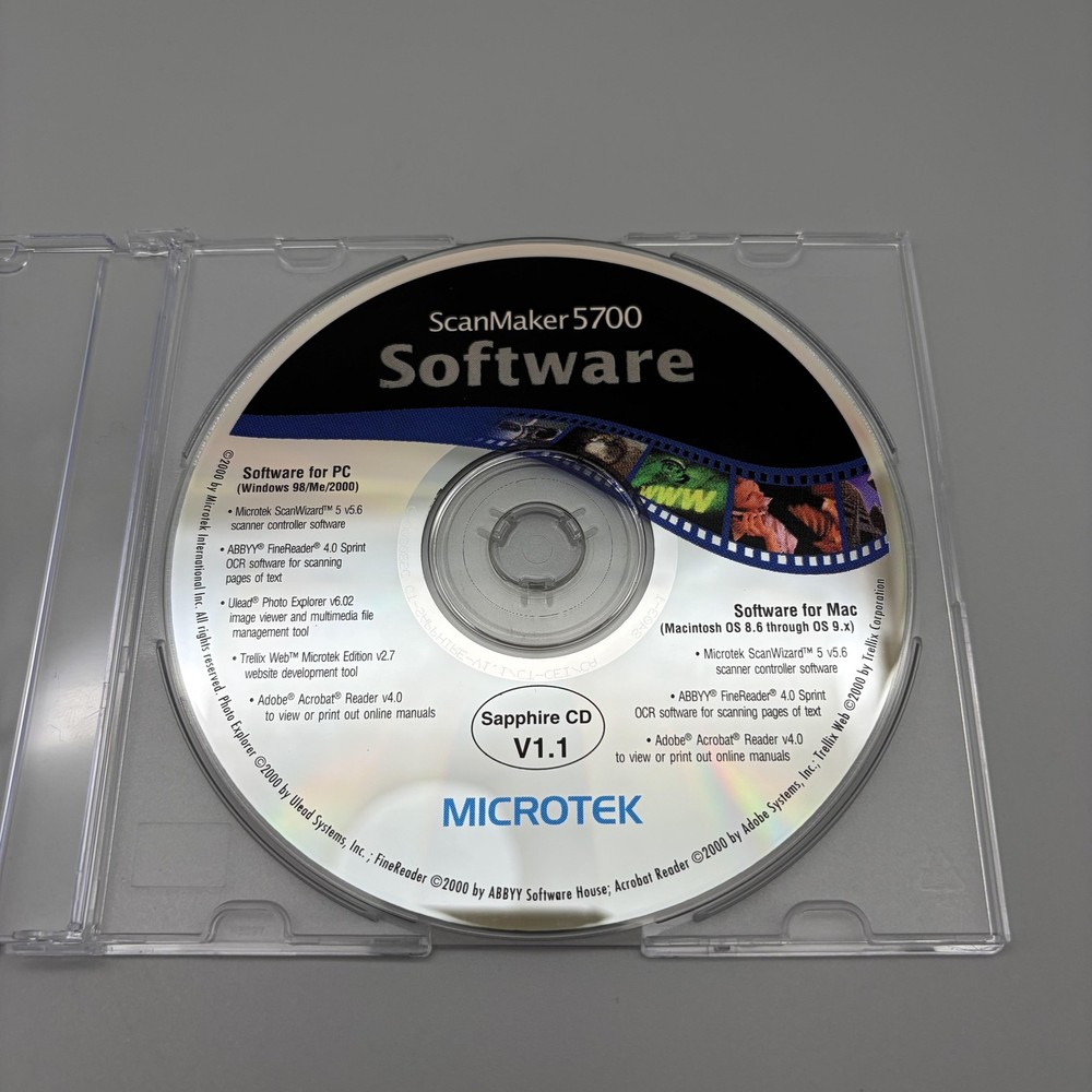 Vintage 2000 Microtek ScanMaker 5700 Software CD Sapphire V1.1 Mac & Windows