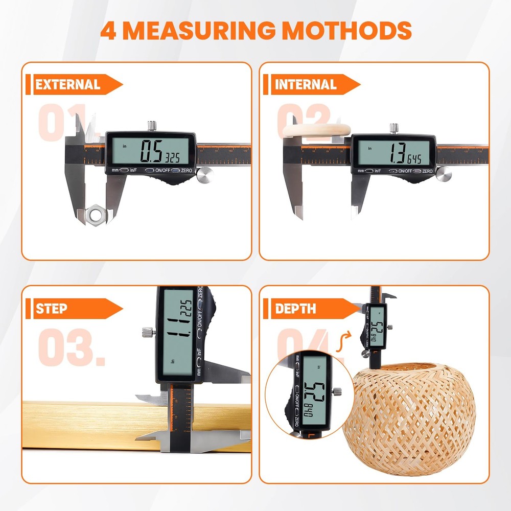 HARDELL Digital Caliper, Rechargeable 0-8 Inch Calipers Measuring Tool with