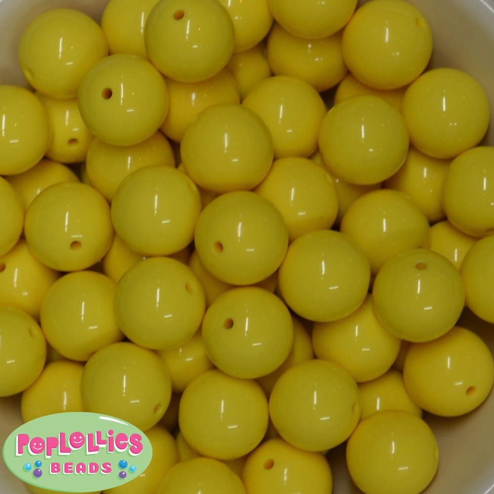20mm Yellow Solid Acrylic Bubblegum Beads Lot 20 pc Chunky Gumball