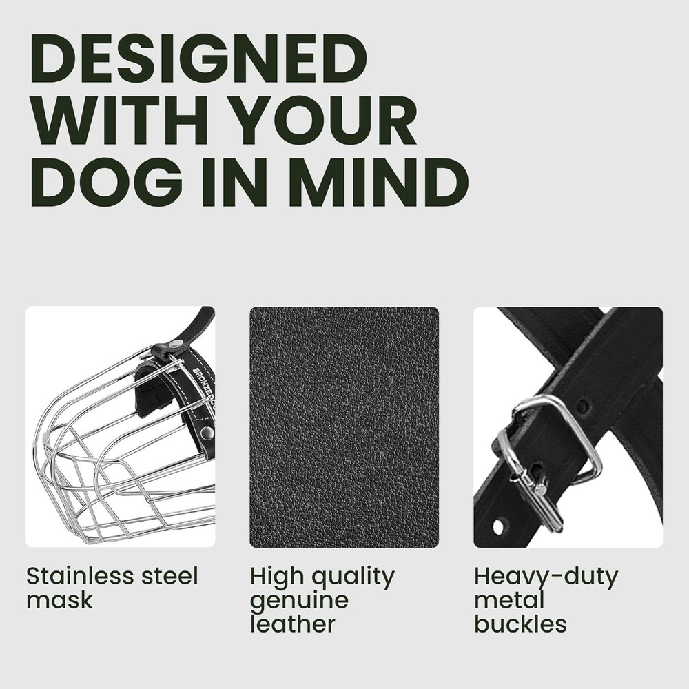Metal Dog Muzzle with Leather Straps - Comfortable for Training & Walks