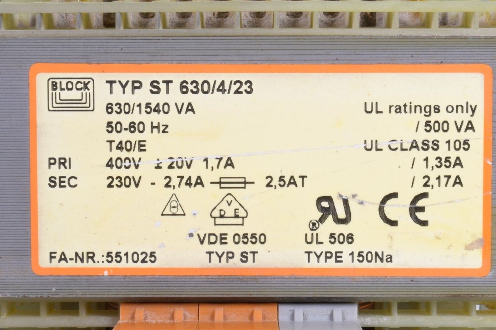 BLOCK ST 630/4/23, Control and isolating transformer