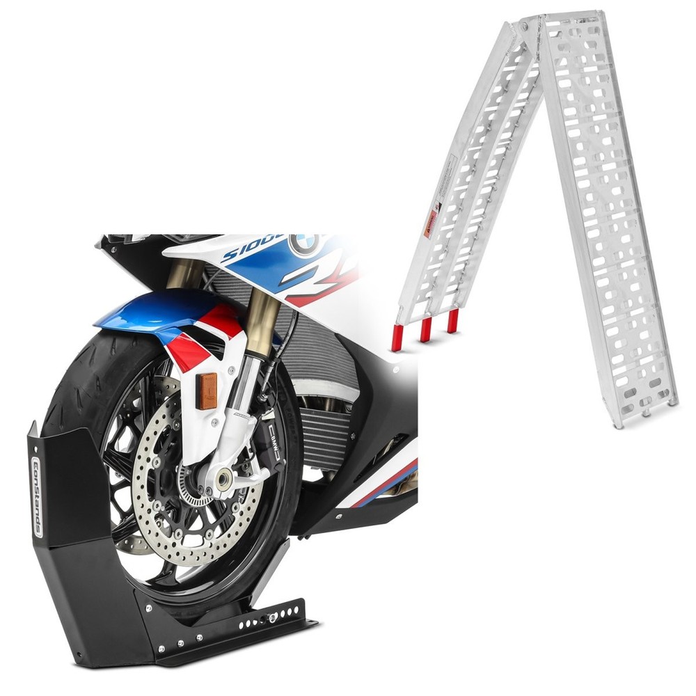 Motorcycle aluminium loading ramp CS1 set wheel chock Easy Fix folding max 340kg