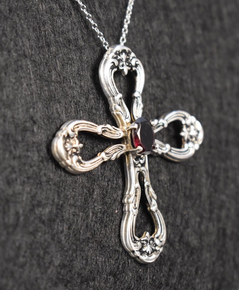 Vintage Gorham Sterling Silver Cross with Garnet