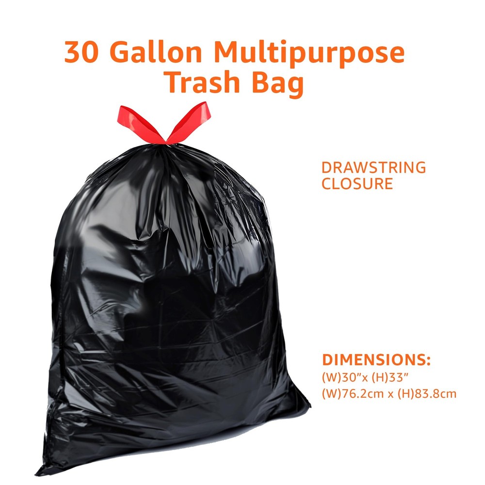 Amazon Basics Multipurpose Drawstring Trash Bags 30 Gallon Capacity Tear