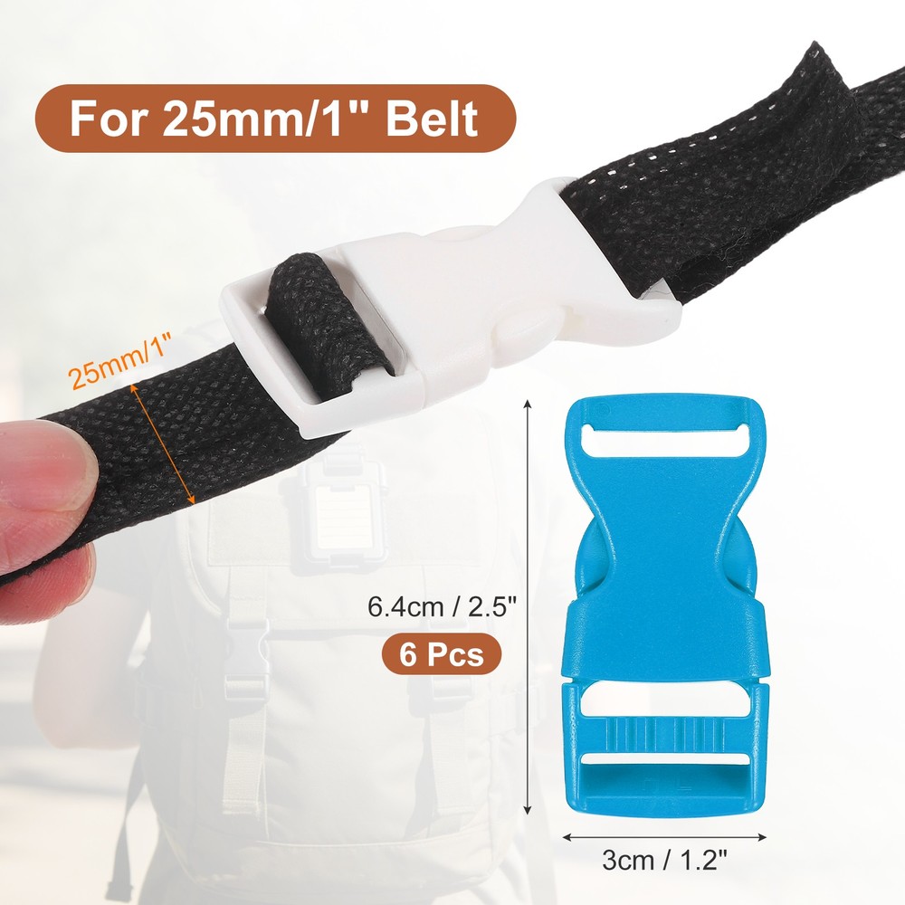 6 Pack Quick Side Release Buckle, 1" Plastic Buckle Clip, Blue