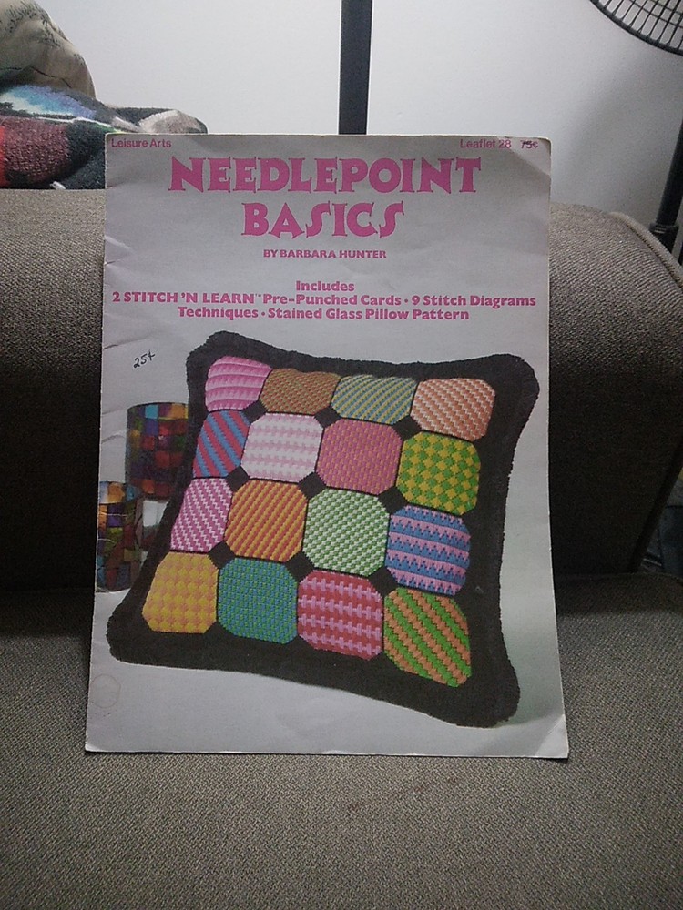 Vintage NEEDLEPOINT BASICS Pattern Booklet Stained Glass Pillow Pattern 1973