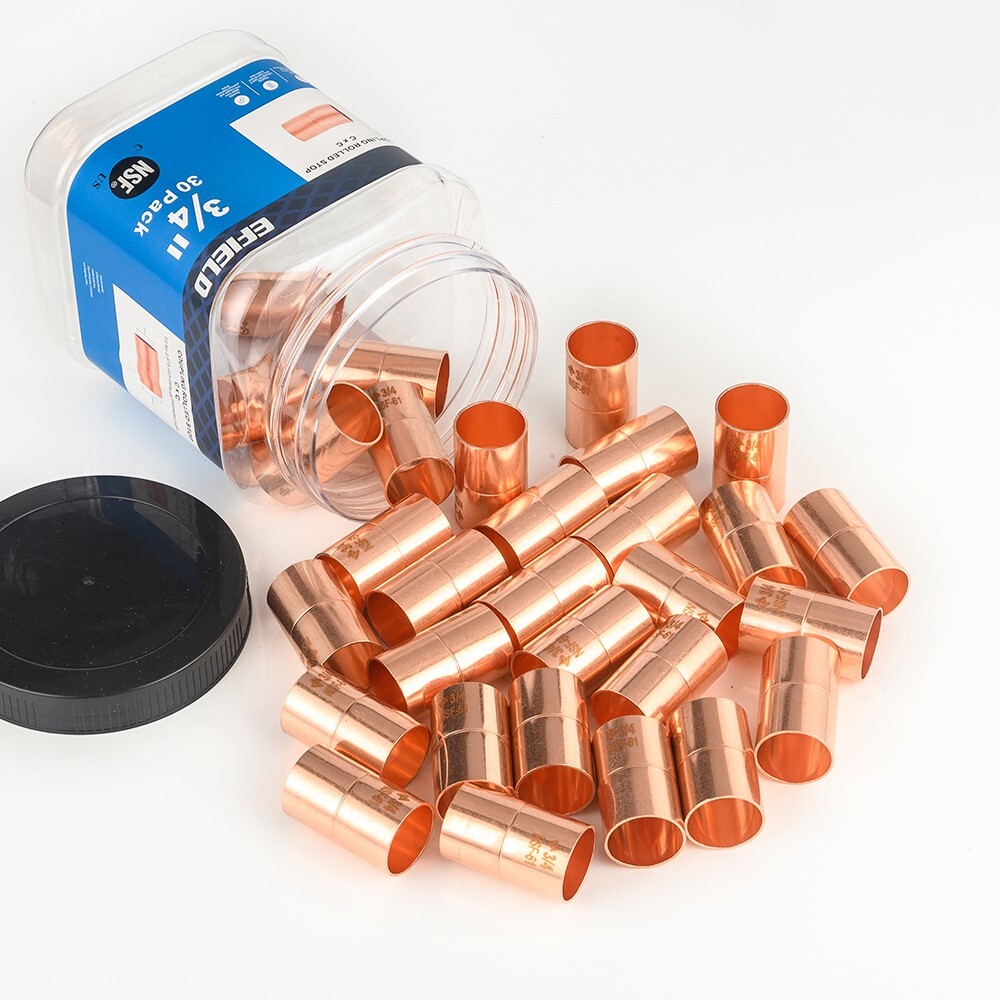 30 PCS EFIELD 3/4" C X C Copper Coupling With Rolled Stop, Lead Free, Pro Pack
