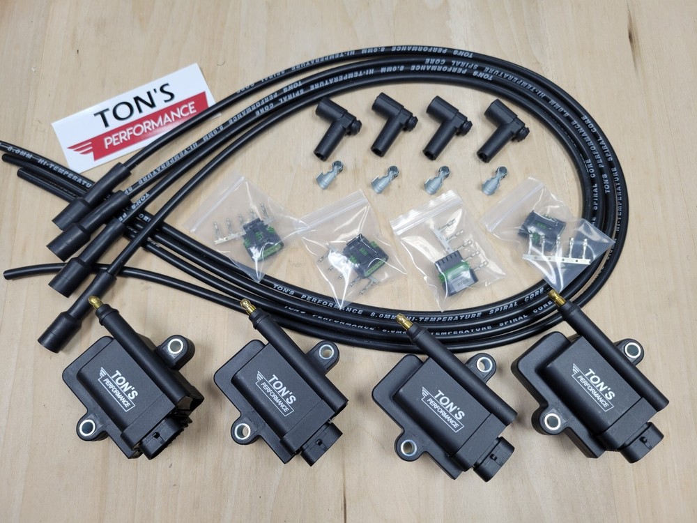 Ton's Performance IGTB 4 Cylinder Ignition Coil Conversion Kit Plug Wire Set 180