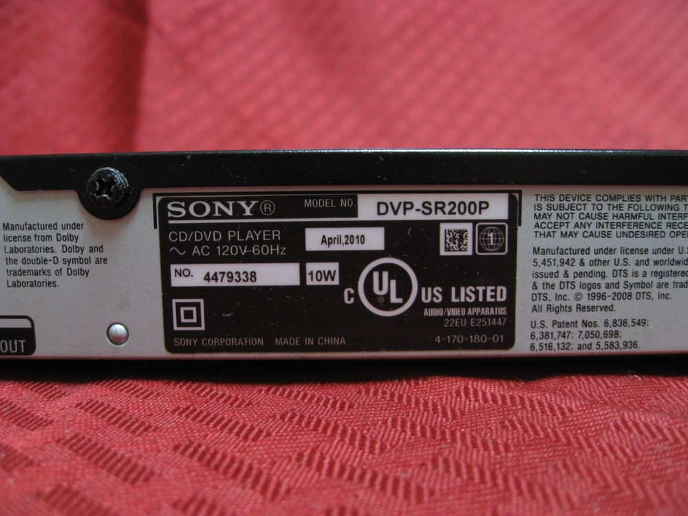 Sony DVP-SR200P DVD Player Tested Working + Cleaned, no remote