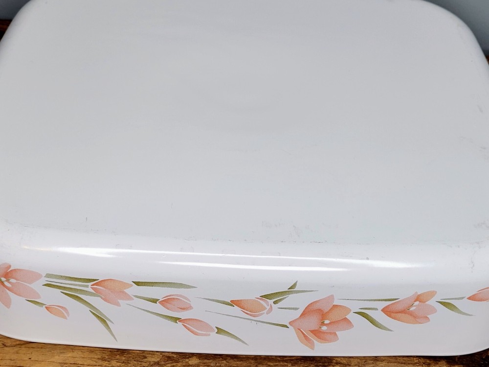 Vintage Corning Ware #A-21-B-N Rectangular Roaster Pan in Peach Floral Pattern