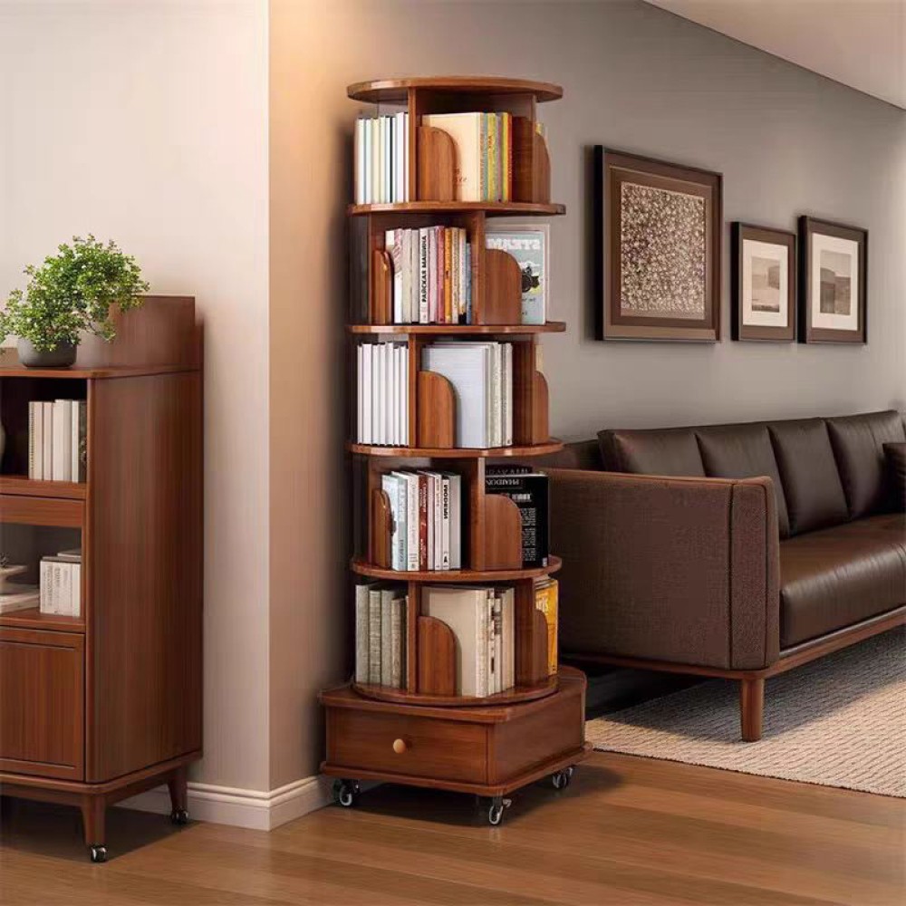6 Tier Rotating Bookshelf Display Tower Corner Bookcase Storage Rack Small Space