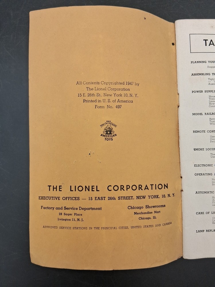 Instructions For Assembling & Operating Lionel Electric Trains 1947