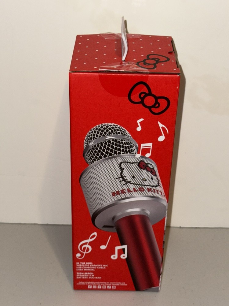 Hello Kitty Bluetooth Karaoke Microphone & Wireless Speaker USB Charging Red NIB