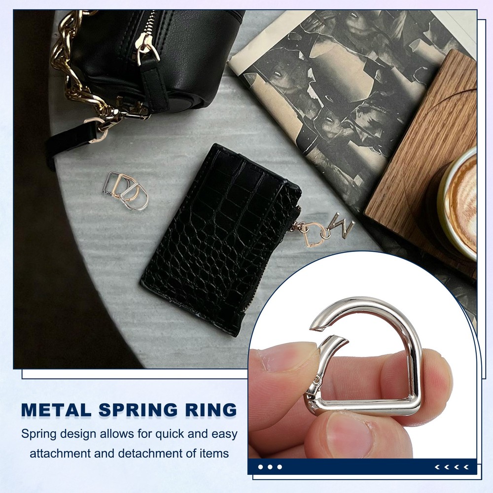 6 Pcs 27mm D Shaped Spring Snap Keychain Clip for Purses Silver