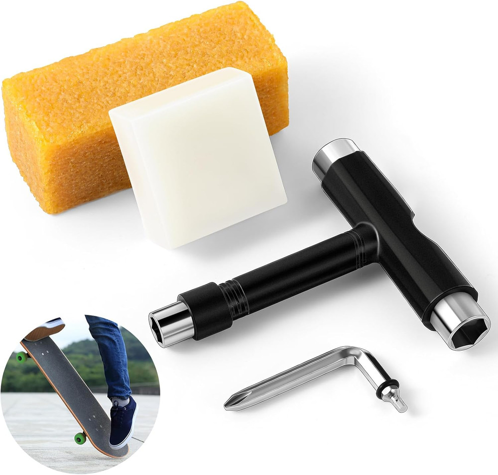3 Pcs All in One Skate Tool Set Multi Function Skateboard Tool,Skateboard Wax 2