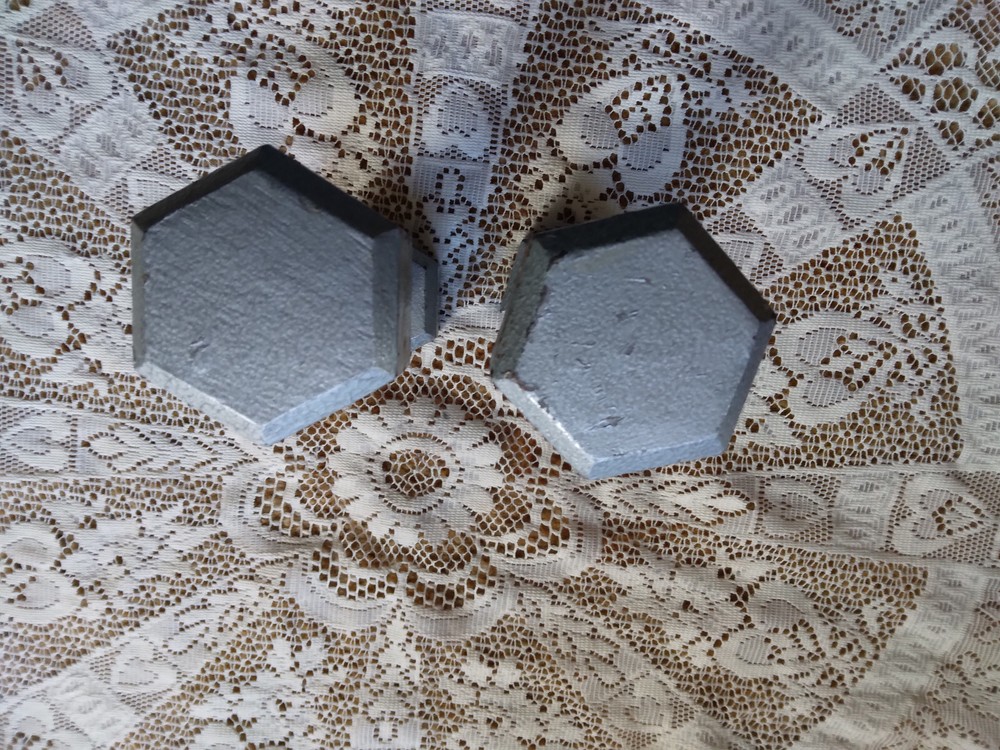 2 Vintage Silver Cast Iron 5 Pound Hex Dumbbell Weights