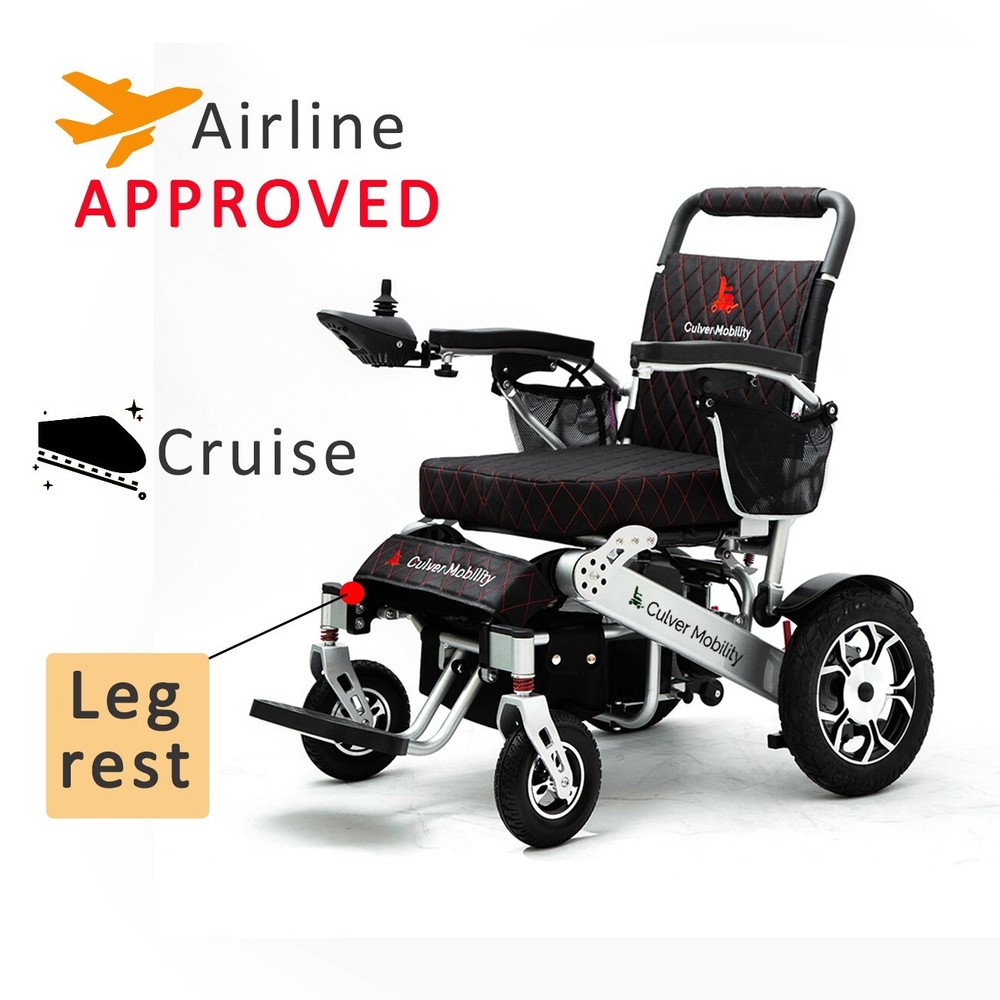 WOLF(Black Leather)-Folding Lightweight Heavy Duty Electric Wheelchair 330 lbs