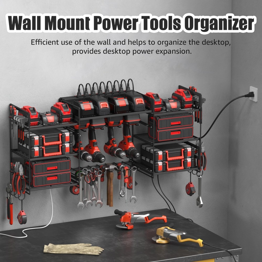 CCCEI Black Power Tool Organizer Wall Mount, Large Tools and Battery Storage ...