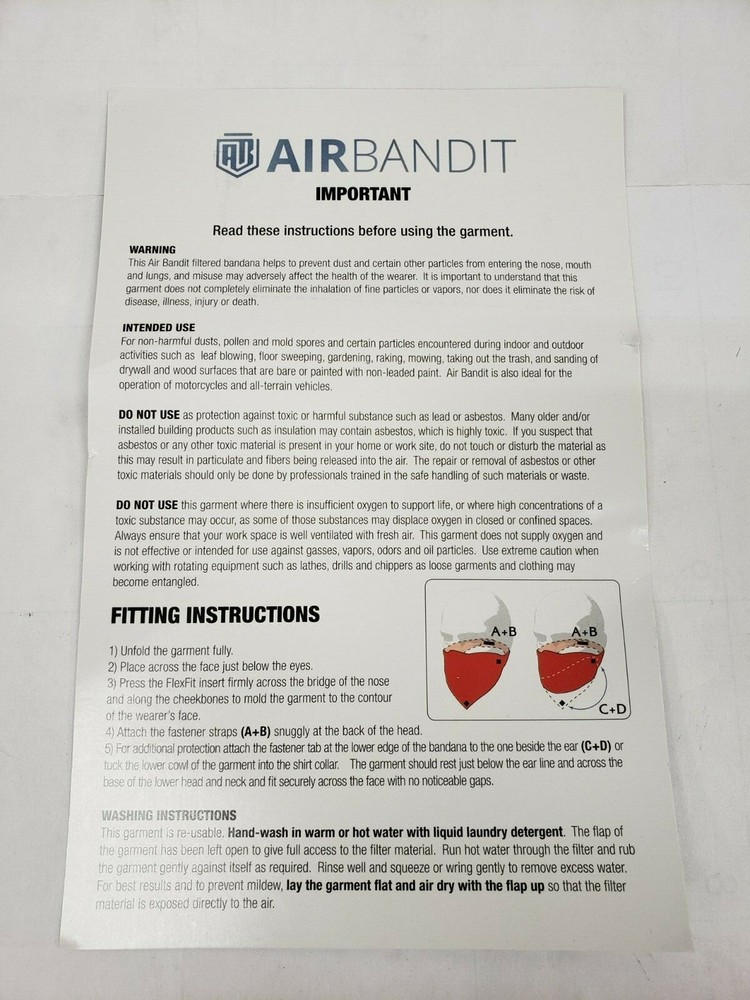 AirBandit Filtered Bandana Face Mask Great 4 Beards! Multipurpose