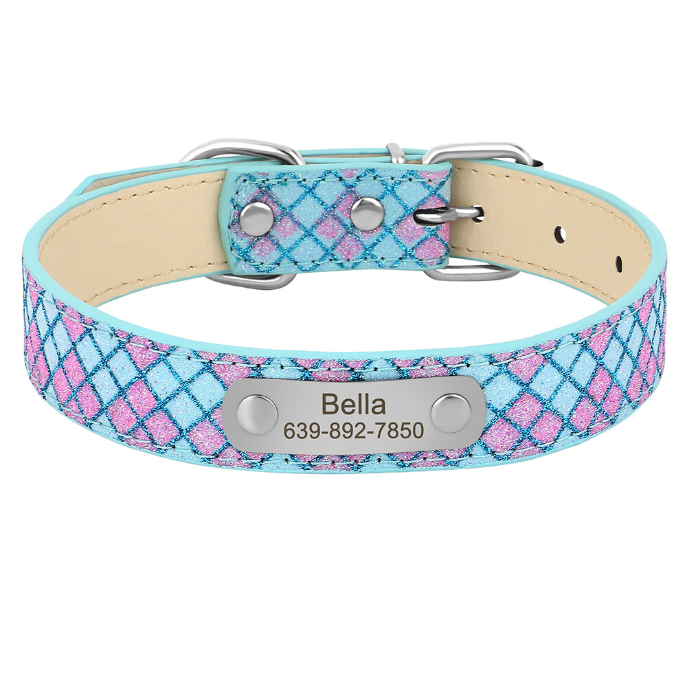 Personalized Dog Collar Soft Leather Custom Name ID Engraved Tag Adjustable S-XL