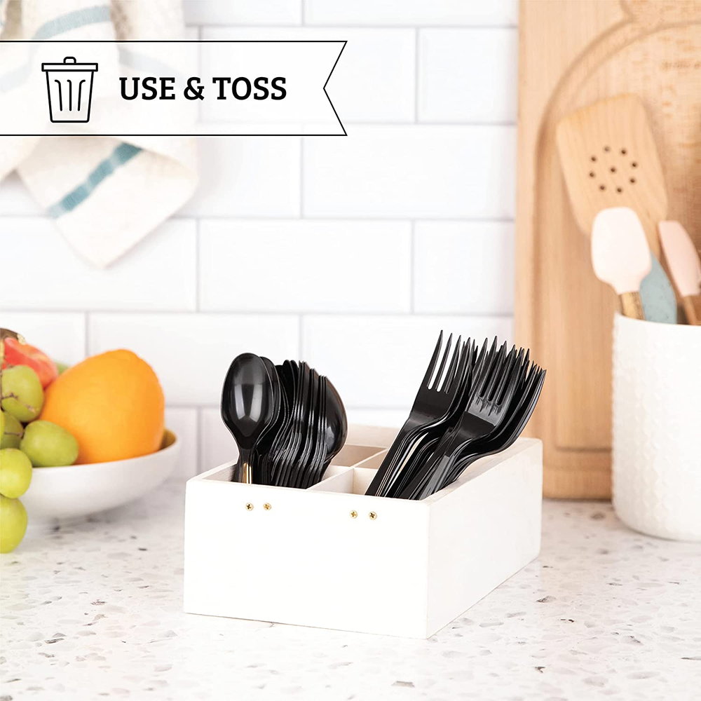 50 Pack Heavy Weight Plastic Forks Black Disposable Forks