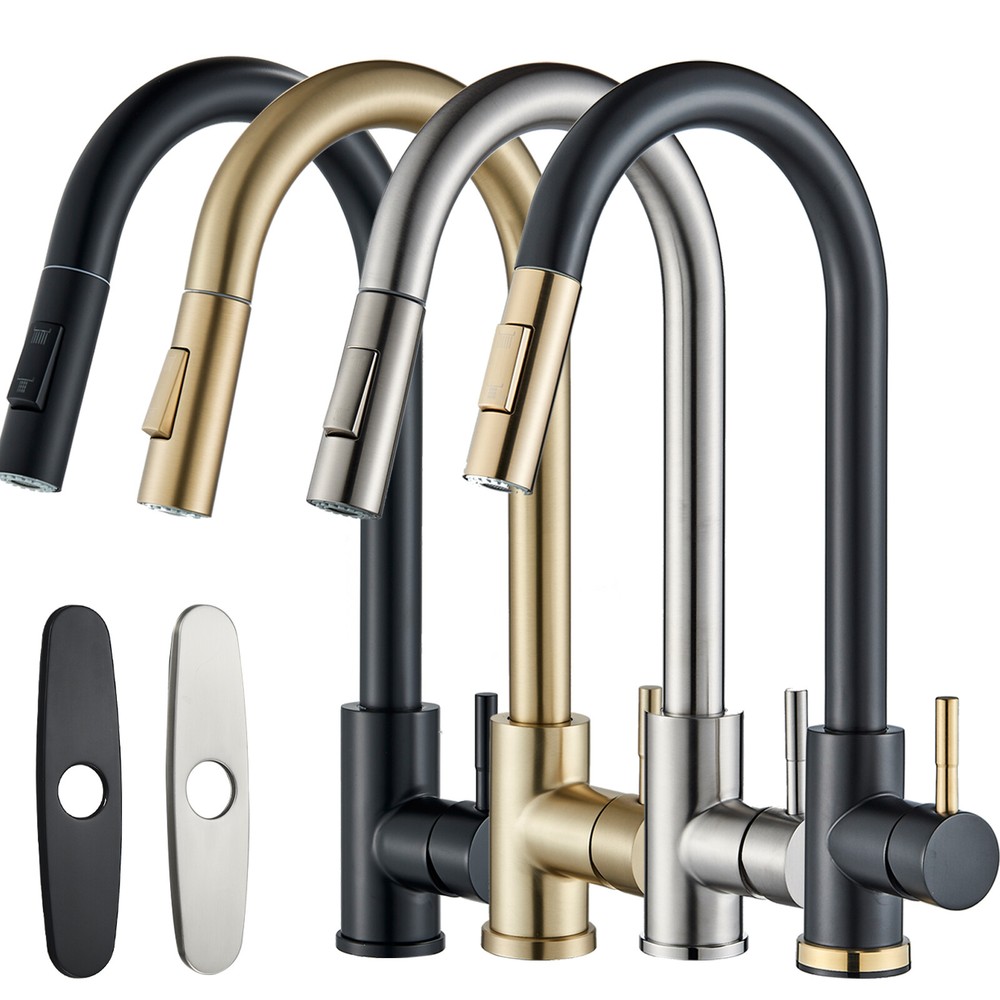 Stainless Steel Kitchen Sink Faucet Swivel Pull Down Sprayer Single Handle