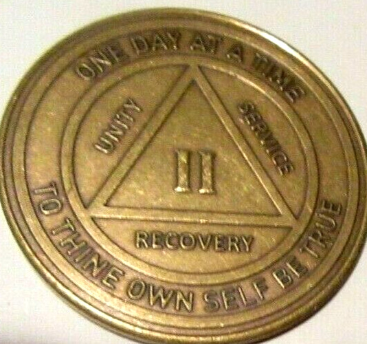 Alcoholics Anonymous AA 2 Year Bronze Medallion Token Coin Chip Sober