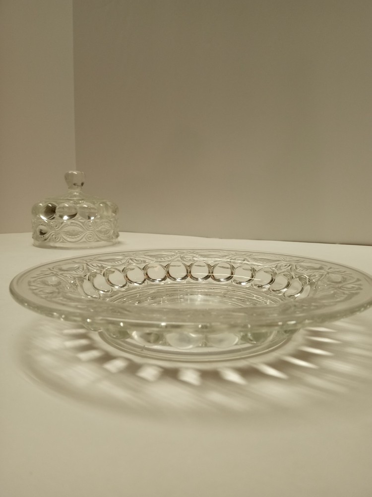 LG Wright “Eyewinker” Clear Round Butter Dish & Lid 7 5/8”