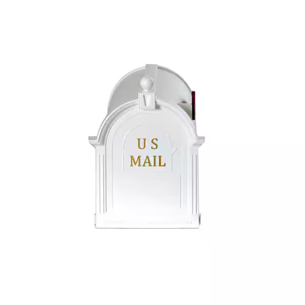 Ambrose White Post Mount Mailbox Large Plastic Residential Home Mail Box