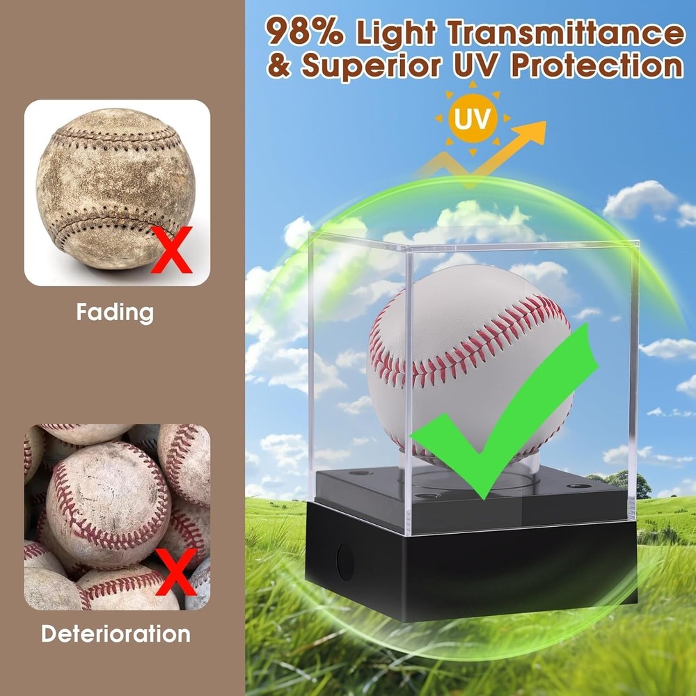 USA Acrylic Clear Baseball Display Case with Adjustable LED Light Display Box