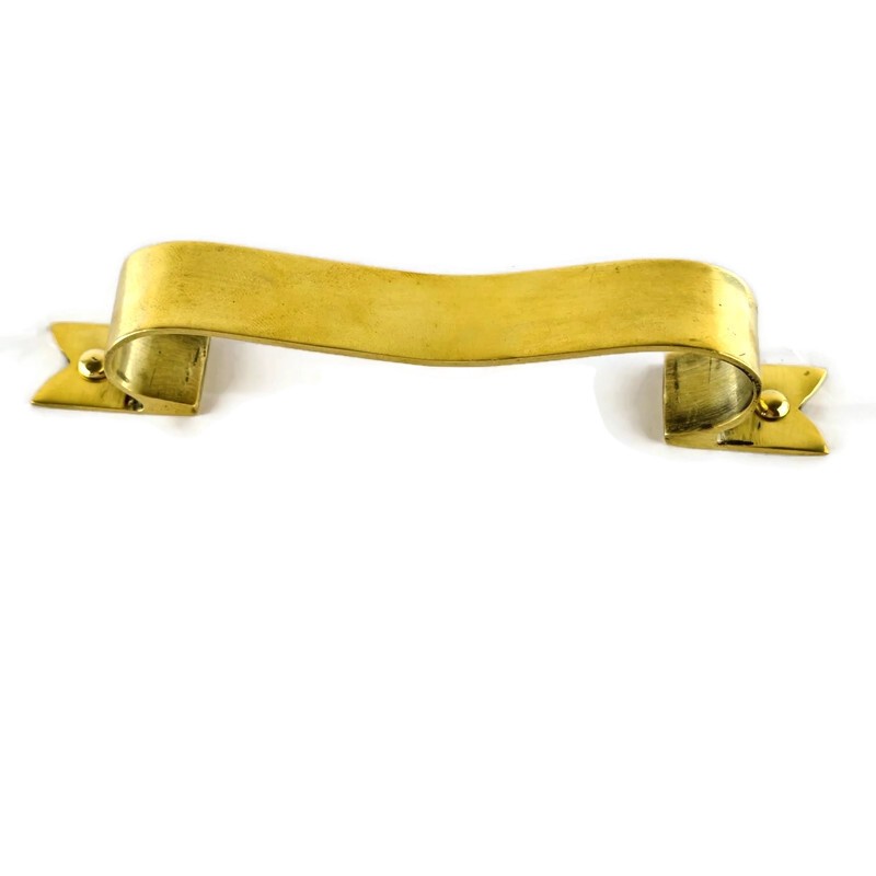 6 D PULL 6" handle heavy ribbon solid heavy brass old style kitchen GRAB 15 cm