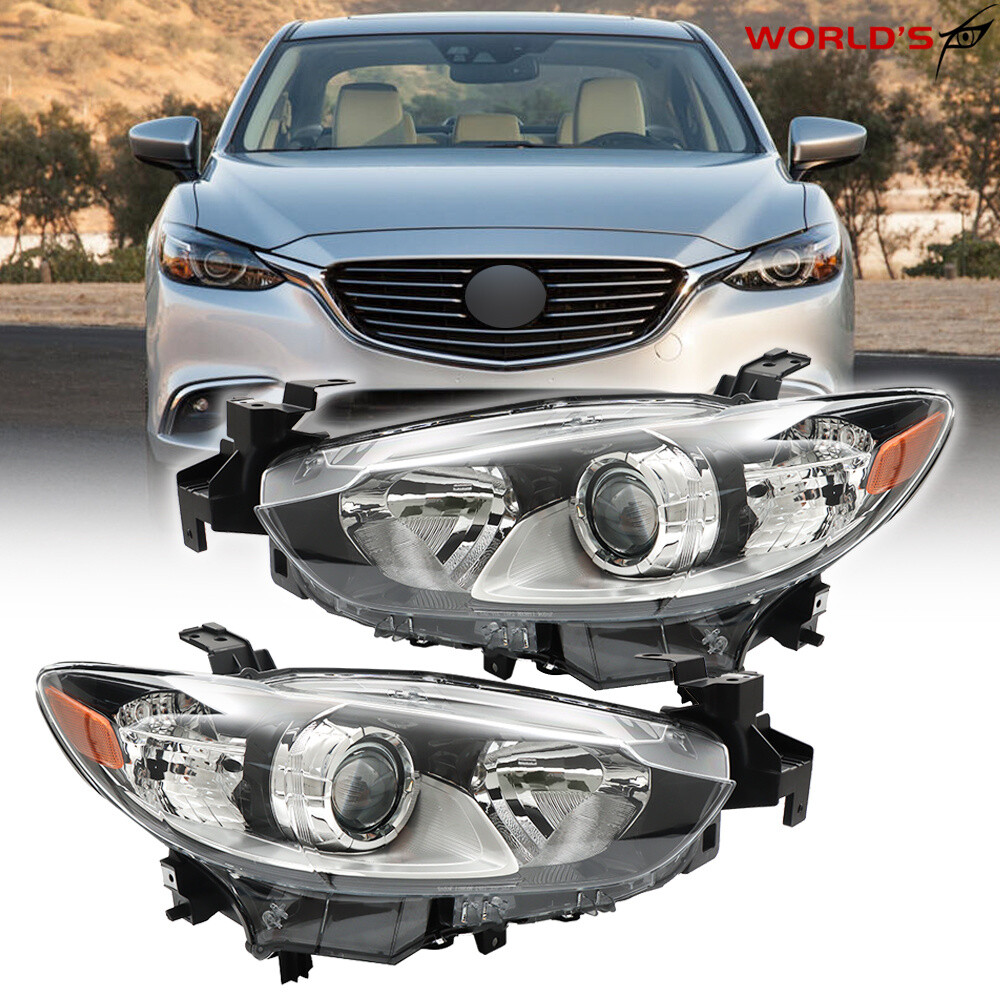 Right+Left Headlight For Mazda 6 2014 15 16 2017 Black Housing Projector Halogen