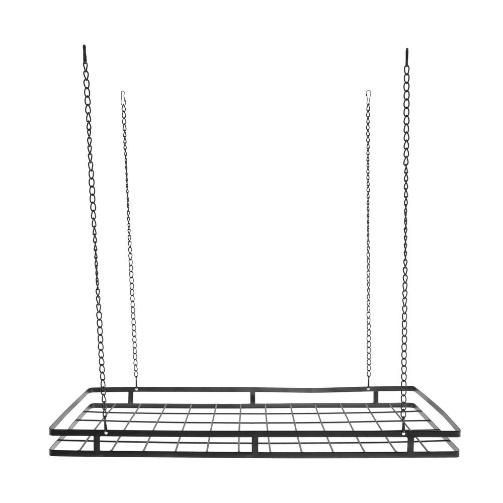 Modern Hanging Pot Holder Pan Hanger Kitchen Ceiling Rack with 12 Hooks Black