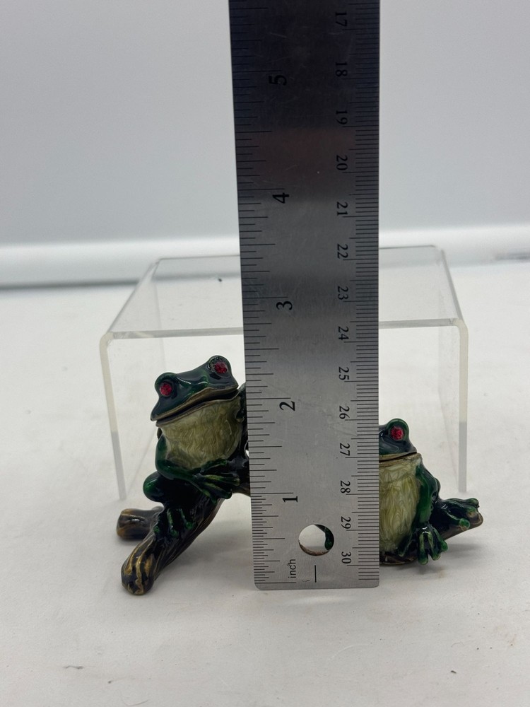 Two Frogs Enamel Trinket Box Red Crystal Eyes