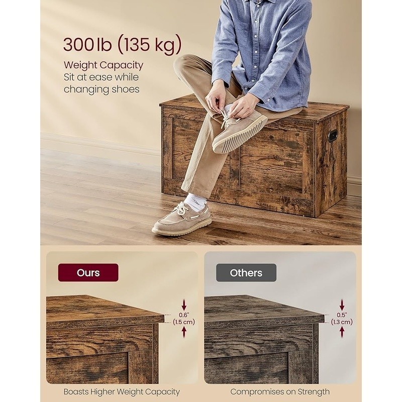 Storage Chest Shoe Bench W/ Safety Hinges Entryway Storage Organizer Rustic New
