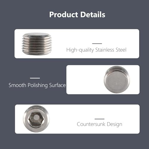 Pipe Fitting Hexagonal Countersunk Male Thread Pipe 1/2" NPT Stainless Steel
