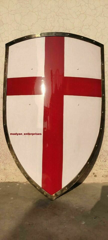 Medieval Crusader Shield Battle Knight Warrior Shield Templar Red Cross  Item